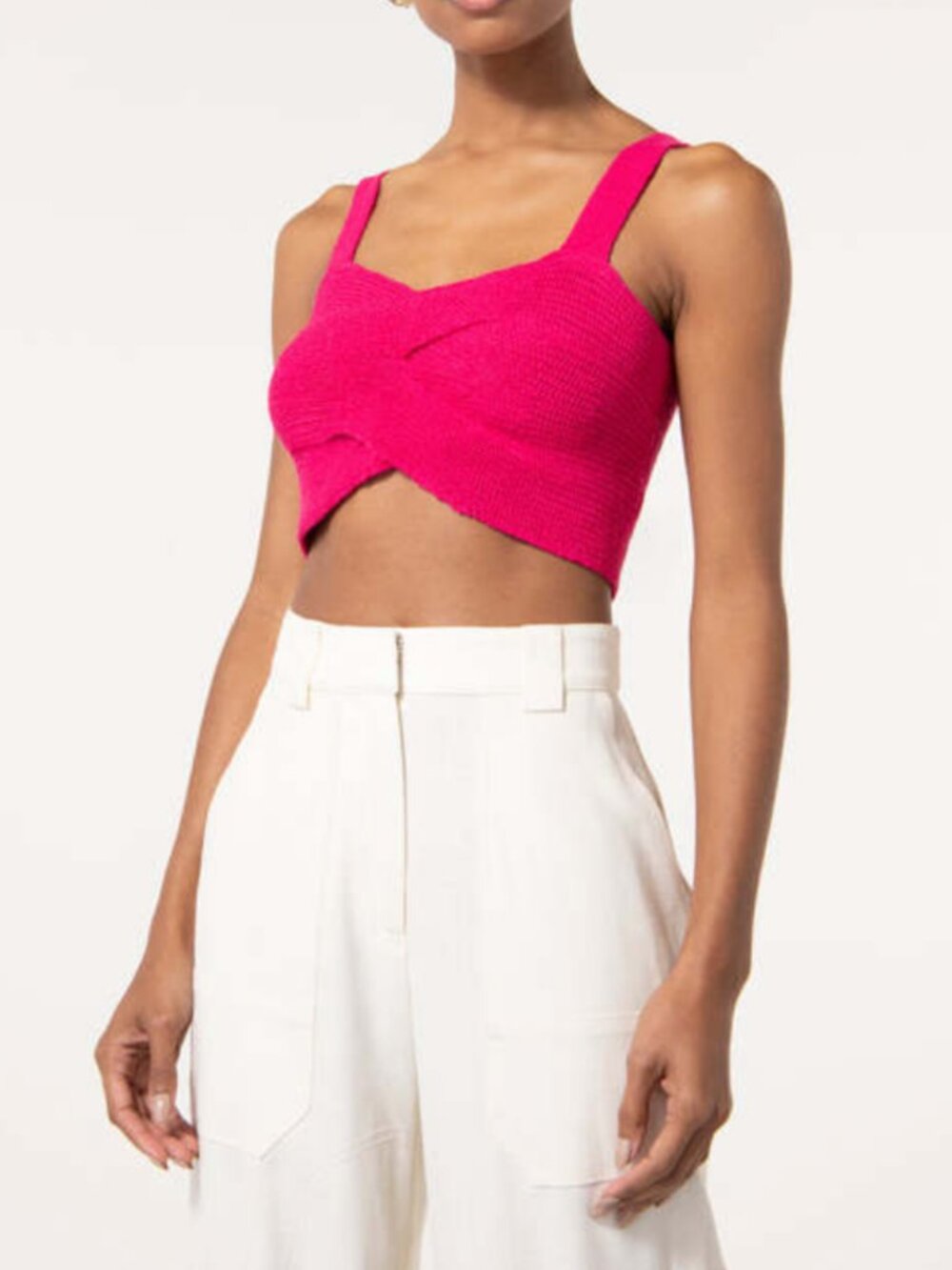 NWOT Cult Gaia Brieann knitted rib knit crop hot pink cotton top/blouse Sz XS